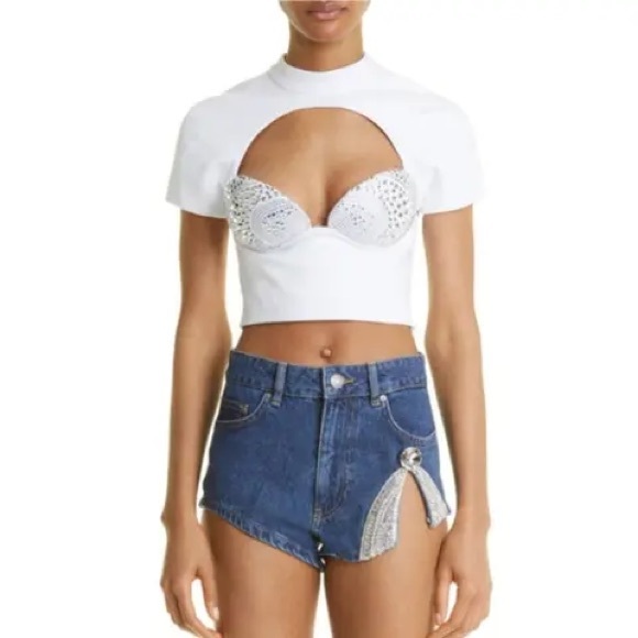 AREA Crystal-Embellished Top - White size XS NWT